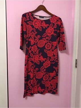 Saint James red and purple Propriano Dress Floral Stretch Boatneck Size 8